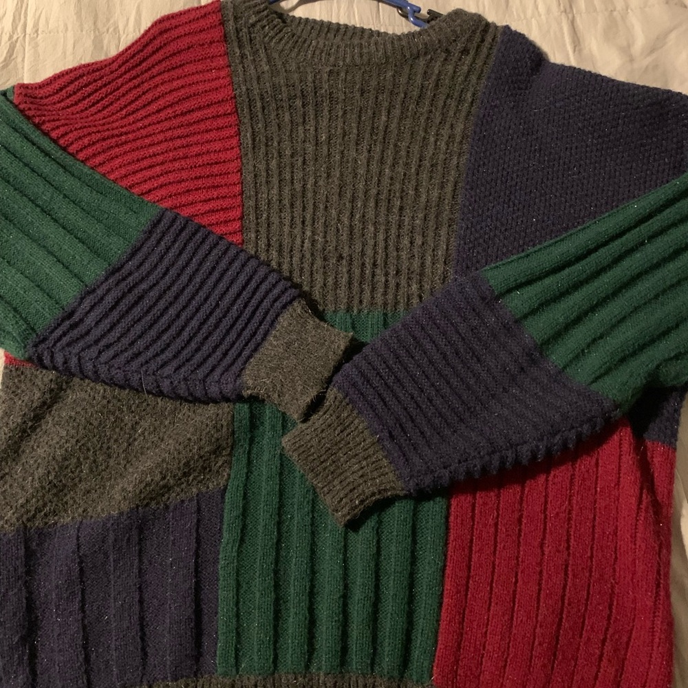Gray, Blue, Red & Green Jed Wear Men’s Colorblock Sweater Size M Vintage!